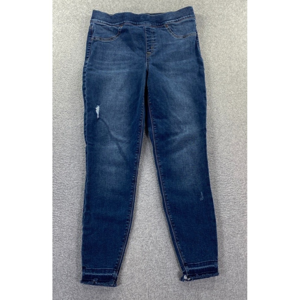 Spanx Women's Large Distressed Ankle Skinny Jeans Med Wash Modern Stretch